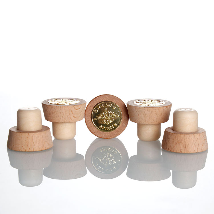 Shanghai Linlang customized printing electrocplated aluminum plastic wooden T-shaped golden synthetic spirit liquor bottle corks