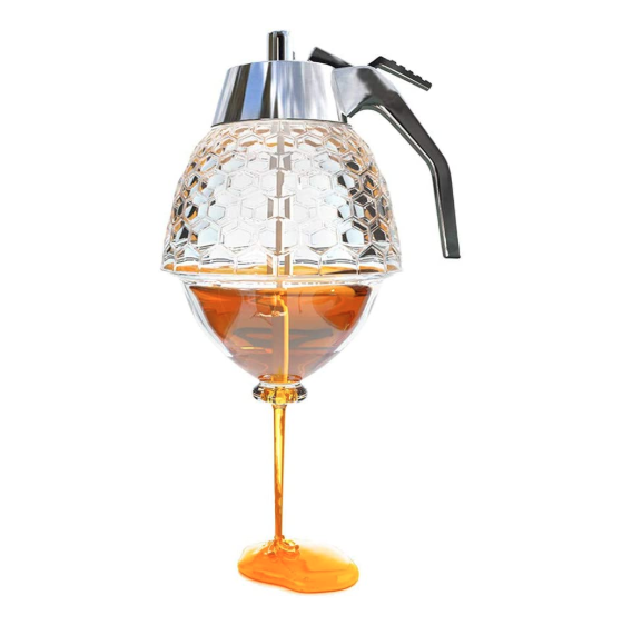 shanghai Honey Dispenser No Drip Glass Maple Syrup Glass Comb Shaped Honey Pot 6oz 8oz with Stand