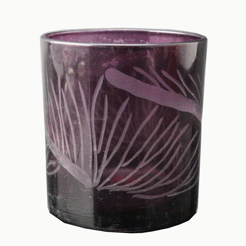 Linlang Shanghai Custom Glass Candle Jars Violet Colored Glass Candle Jar with Engaved Pattern
