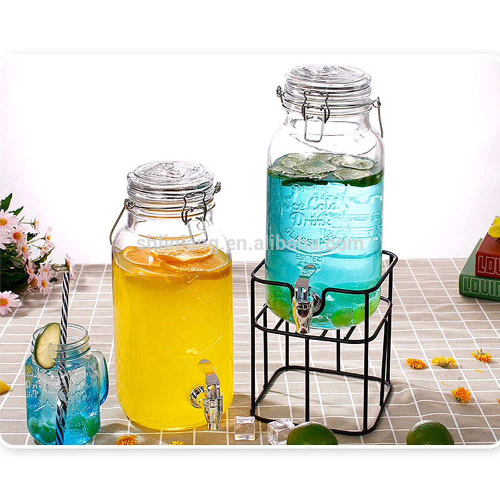 Wholesale Glass Mason Jar Beverage Drink Dispenser With Ice Glass