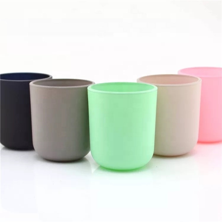 Linlang Shanghai Wholesale Round Base Matte Black Matte White Finished Colored Glass Candle Jars With Lids