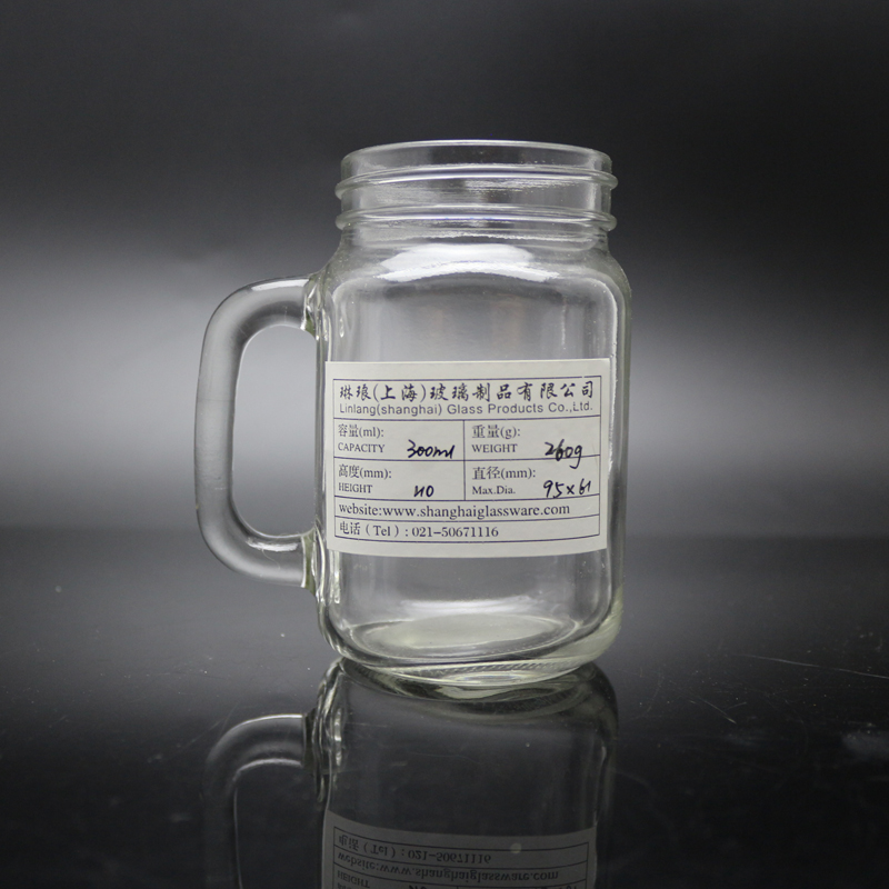 2017 wholesale price Wholelsale Voss Style Plastic Bottle -
 Hot sale 10oz bulk Glass mason jar with handles – Linlang