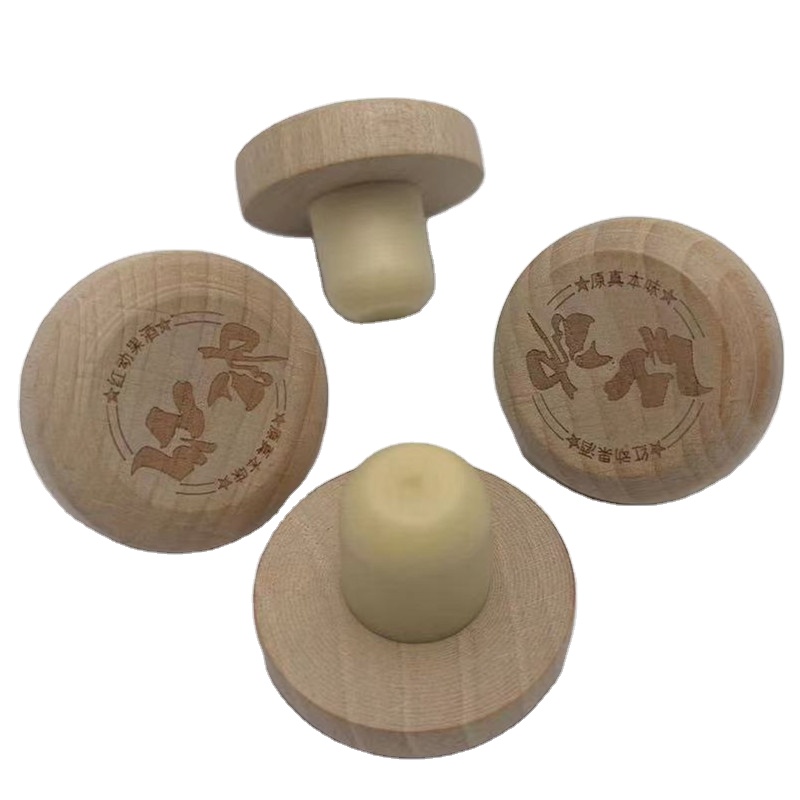 Shanghai linlang Custom Wine Bottle Stoppers Wooden top with engraving Low Moq Customized T Shape Synthetic Stopper Bartop Cork