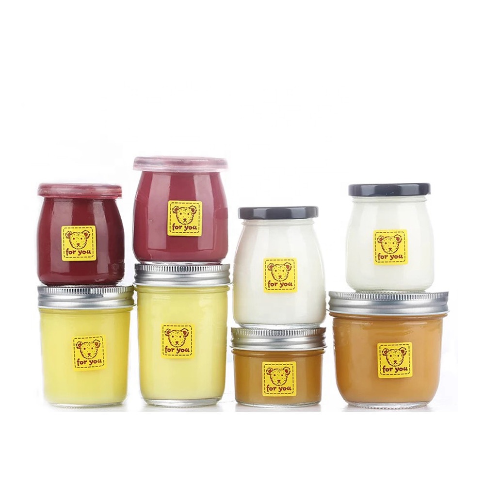 Shanghai linlang 150ml yogurt glass jar/pudding glass bottle 200ml yogurt pudding glass jar with aluminum plastic cap
