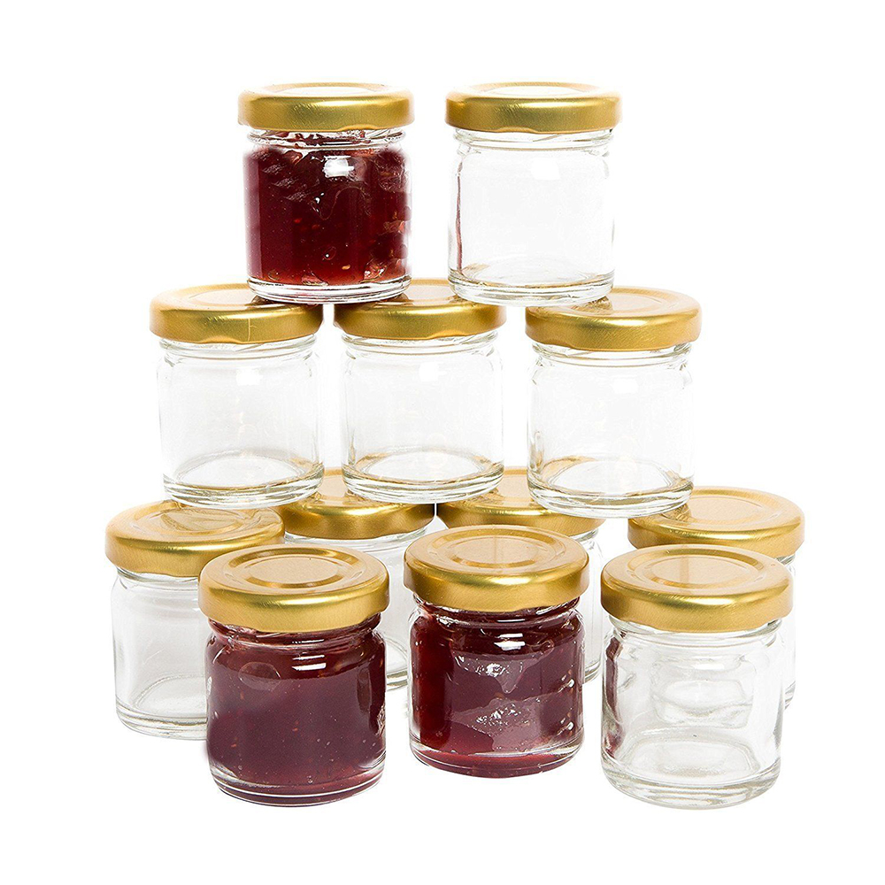 shanghai factory direct 1.5oz 50ml round Small Mini honey jam Mason glass Jars With Gold Lid