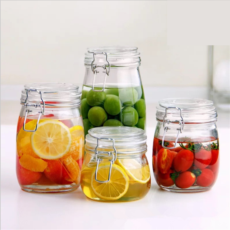 Linlang shanghai large glass storage round clip jar canister great for cereal candy nuts sugar flour chip and cookies